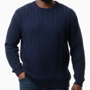 Lands’ End Navy Cable Knit Sweater – 100% Lambswool Wool - XL Extra Large